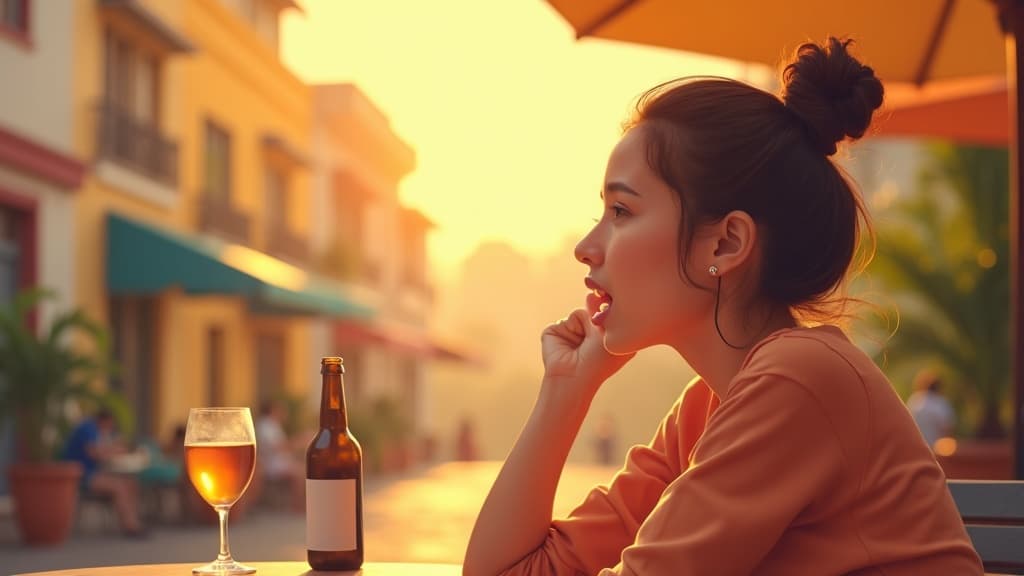 Close-up of a person speaking with a Brazilian cityscape in the background